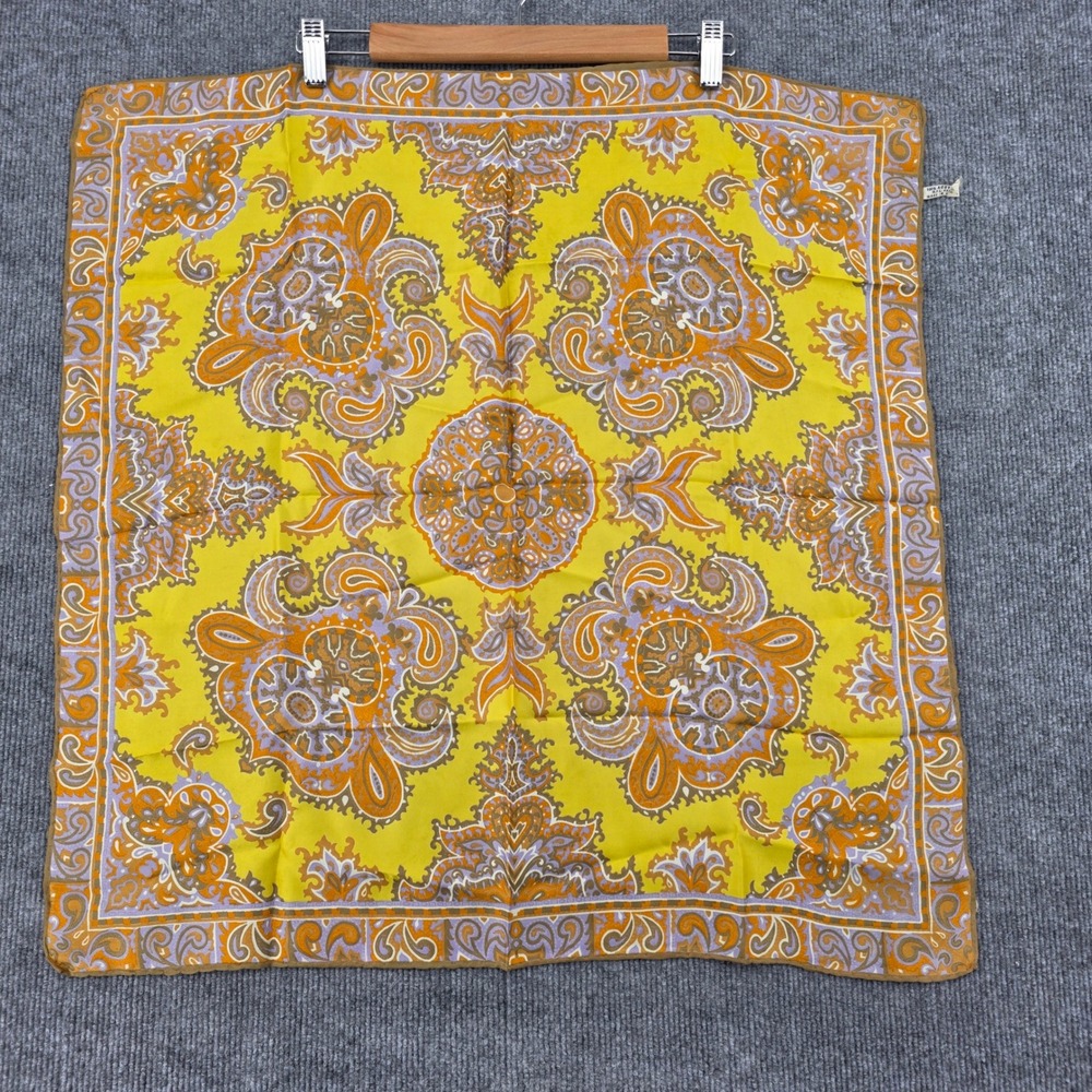 Vintage W.P.L. 4302 Italy Yellow Paisley Medallion Acetate Square Scarf 26x26